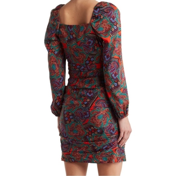 VERONICA BEARD Bellino Dress Flame Red Paisley Long Sleeve Silk Blend Sz 4 NEW - Picture 2 of 10